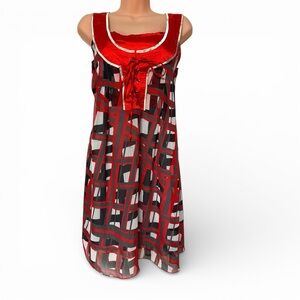 Katia Chiffon Satin Self-Sash Tie-Back Lace-Up Red White Black Gray Shift Dress